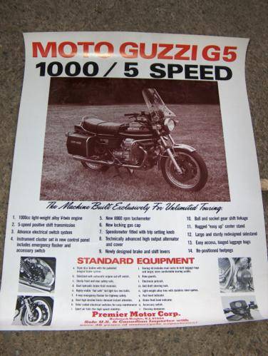 Moto Guzzi G5 1000 cc Poster NOS V1000