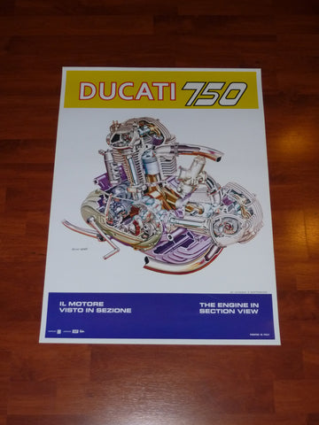 Ducati 750 Round Case Engine Poster bevel twin gt sport taglioni bologna