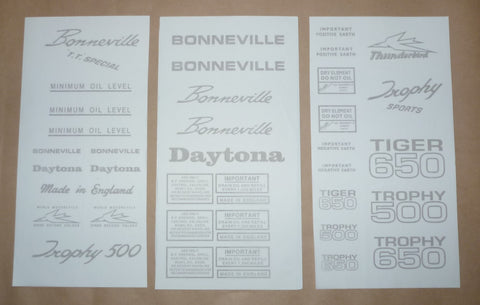Triumph Waterslide Decal SET COMPL 3 4 5 bonneville daytona 500 650 frame covers