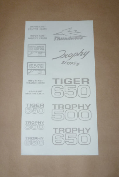 Triumph Waterslide Decal Set 3 trophy bonneville tiger 500 650 side cover